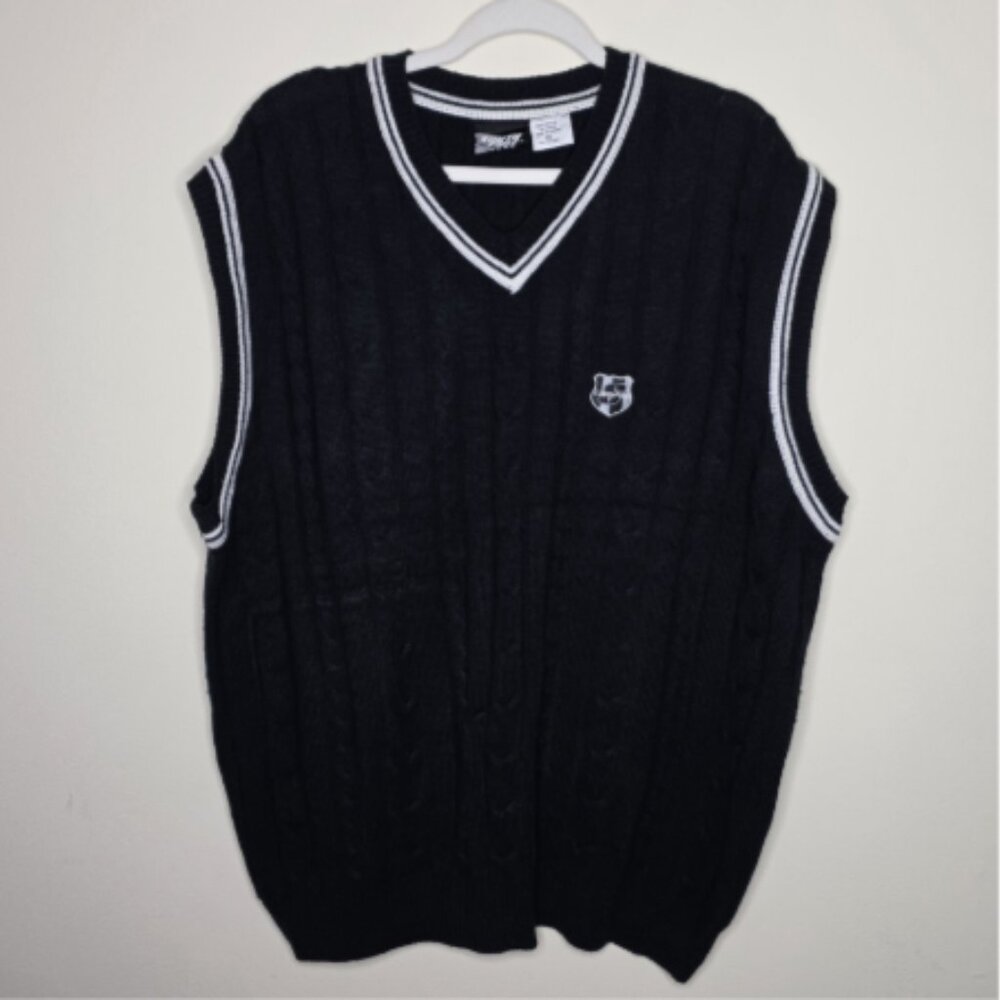 Southpole Sweater Vest XXL Black Cable Knit Y2K Tennis Heritage Old Money Preppy